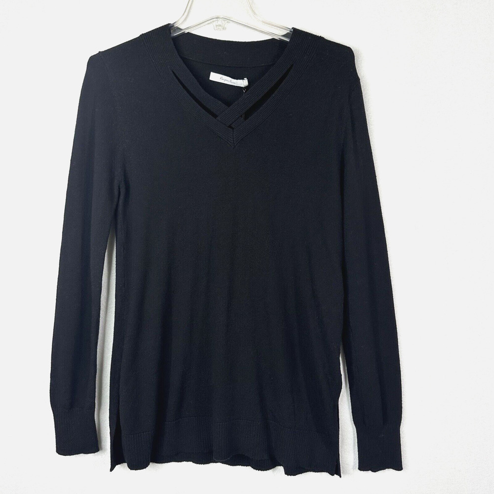 Harper Lane Sweater M Black Long Sleeve Criss‎ Cross Neckline StitchFix NEW